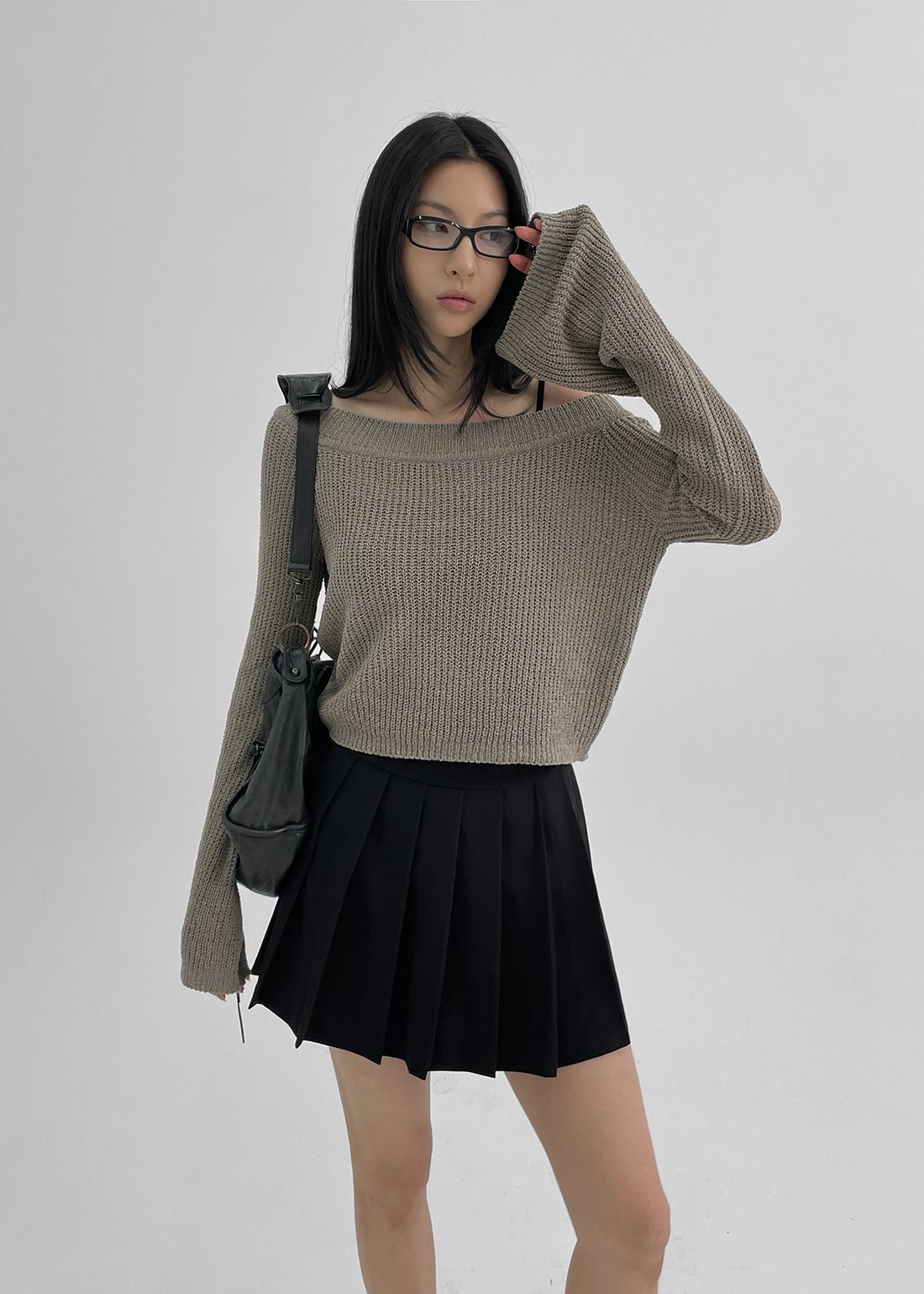 正韓製露肩中短版上衣 knit 6色 長袖 毛衣 針織 落肩 寬鬆