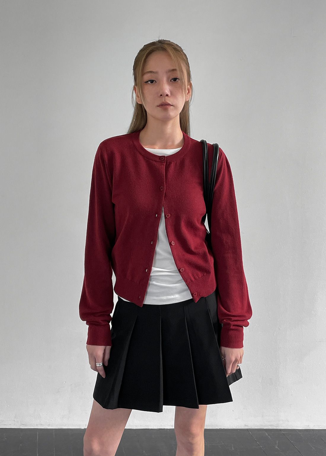 正韓製中短版圓領外套 cardigan 3色 （ 自製設計款 ） 長袖 針織 開衫 毛衣 柔軟