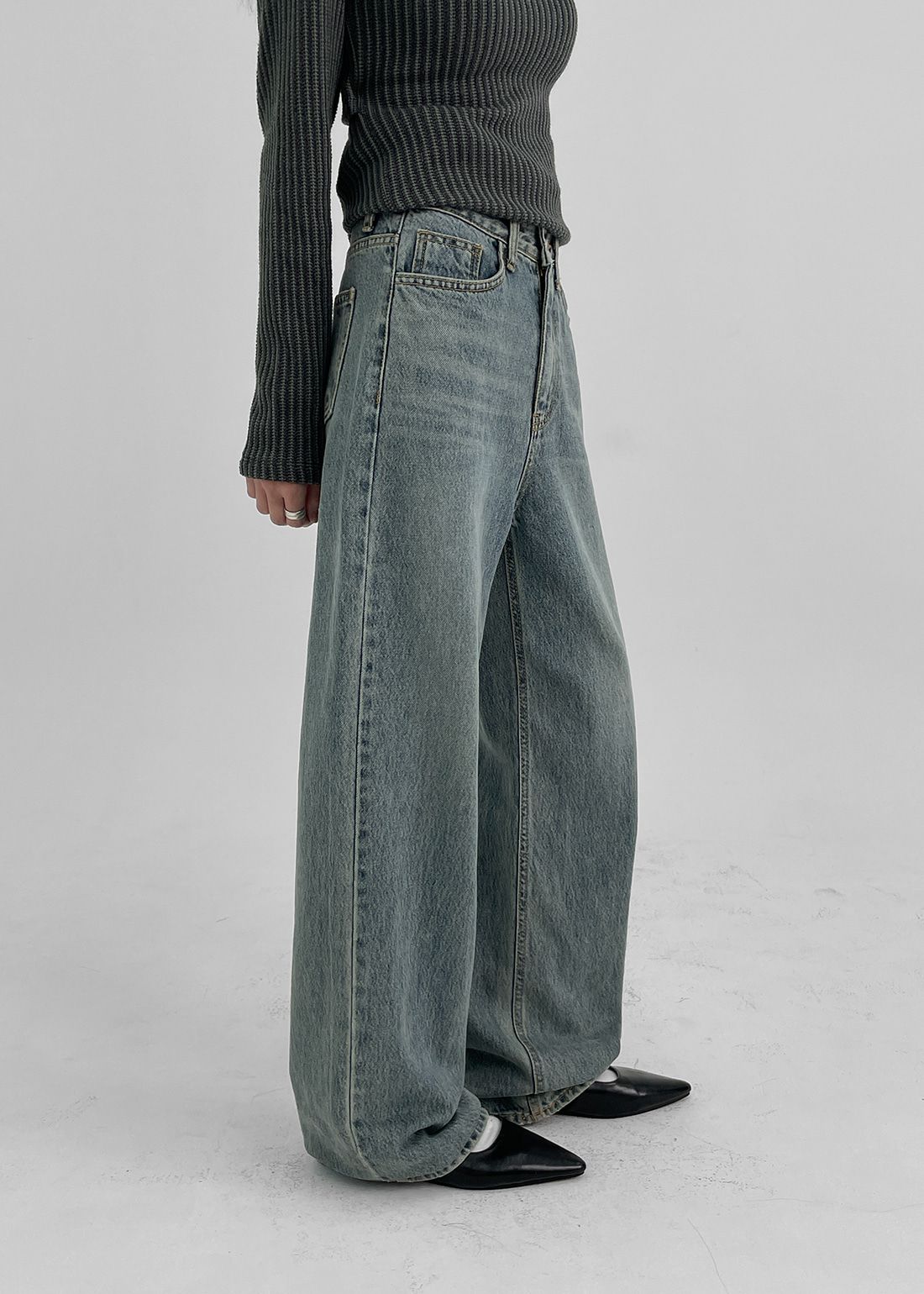 正韓製基礎刷色牛仔褲 pants 2色 長褲 水洗 高腰