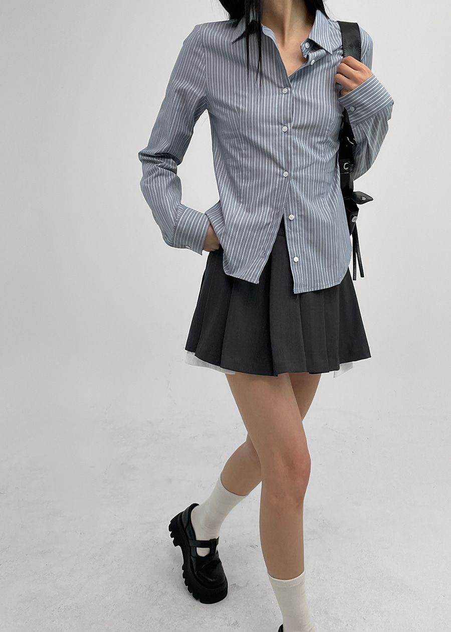 正韓製口袋百褶褲裙 skirt 2色迷你裙 高腰 學生裙 露口袋 鬆緊腰 側拉鏈 百褶裙