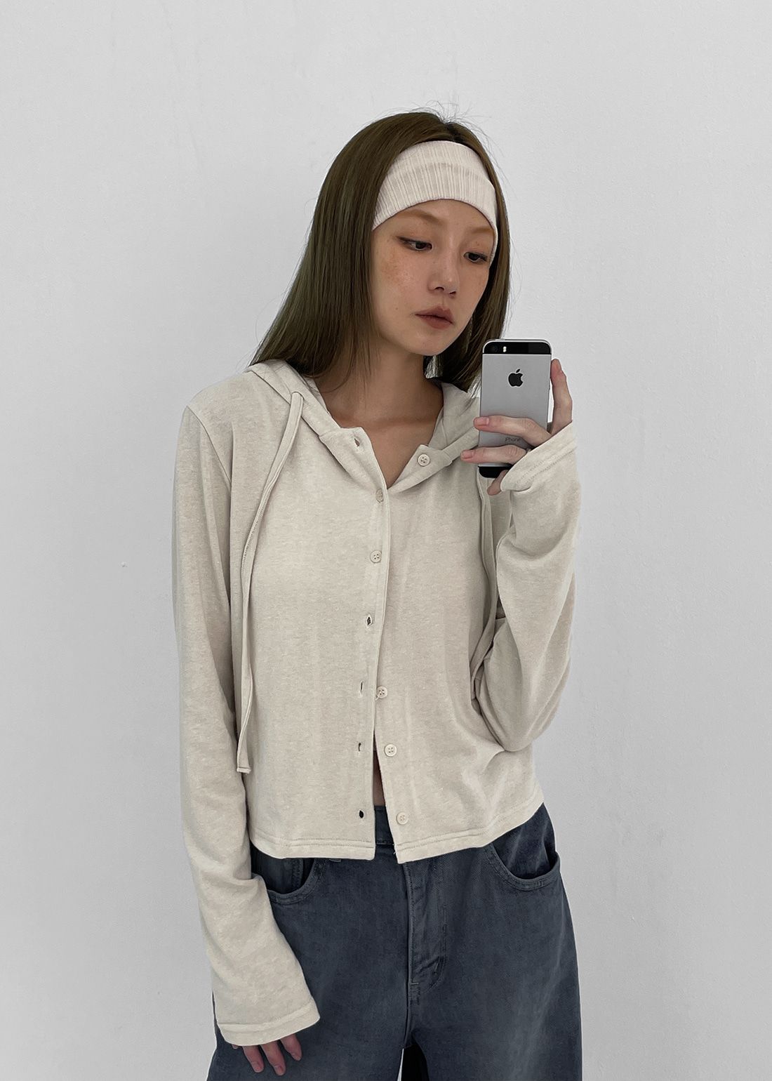 正韓製柔軟抽繩連帽外套 cardigan 3色 長袖 貼身 修身 hood zip-up
