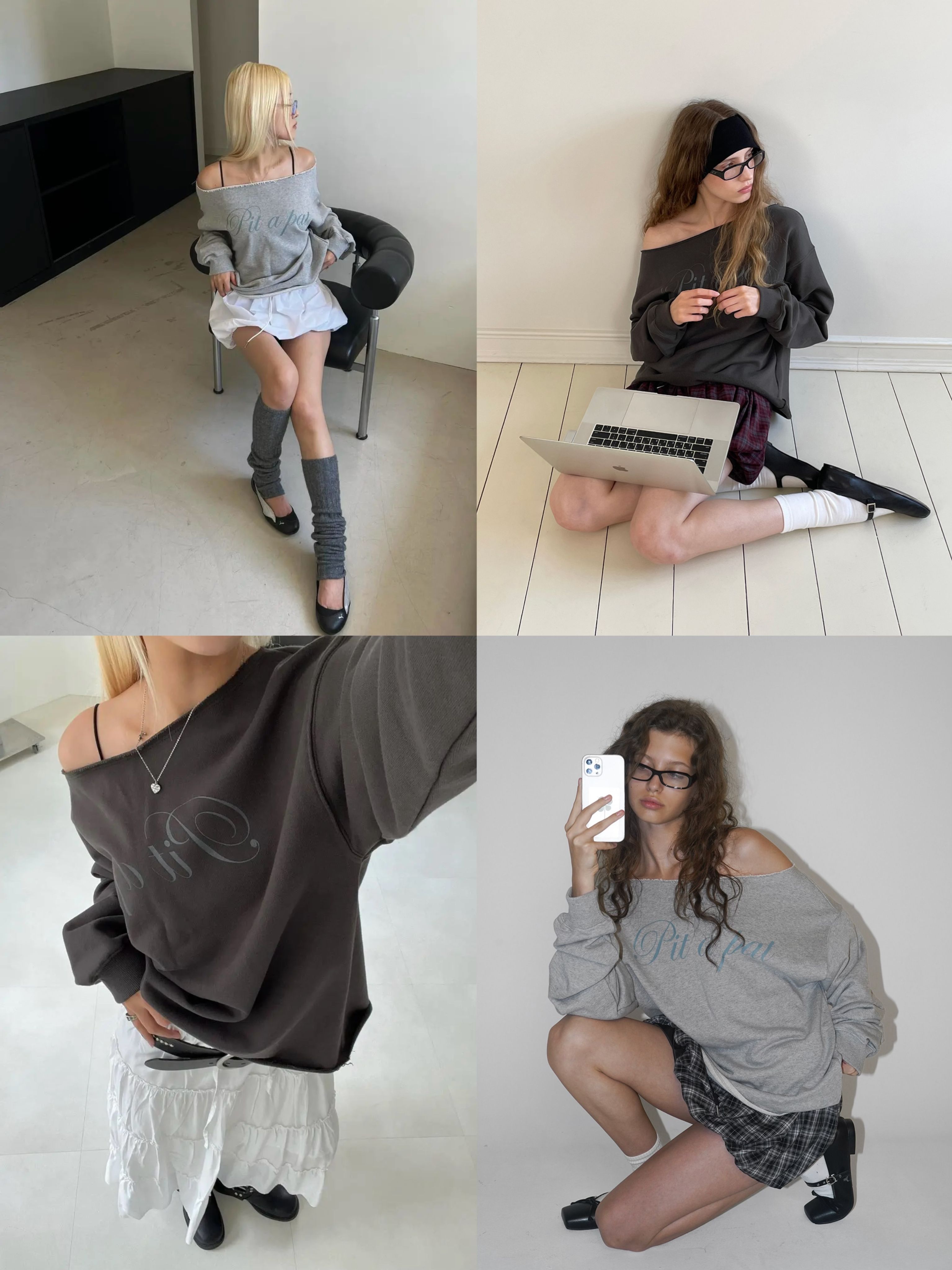 韓網熱銷4千件✿ 正韓製寬鬆斜肩船型領上衣 tee 2色 （ black-up 自訂款 ） 長袖 抽鬚 不收邊