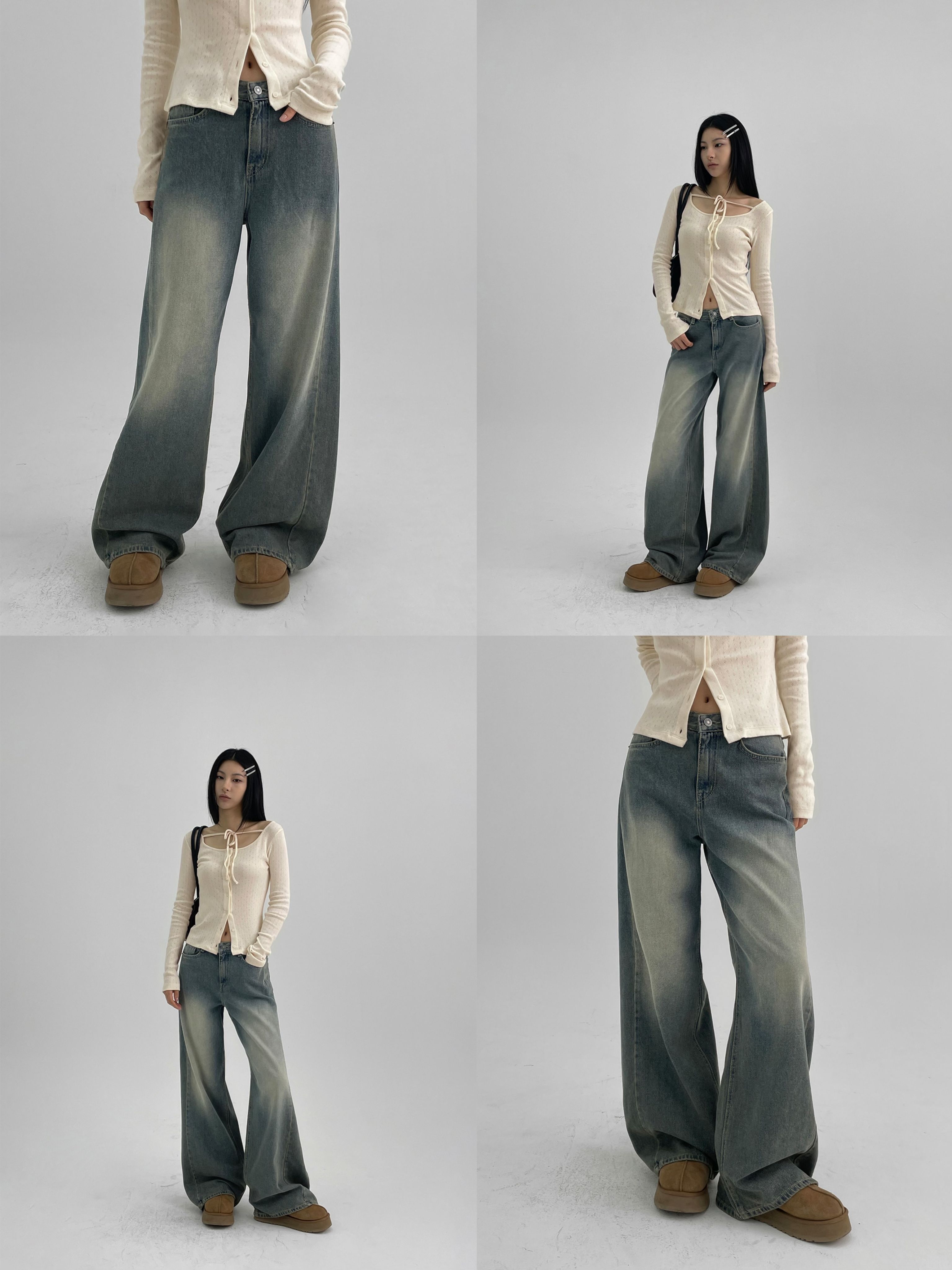 韓網熱銷2千件✿ 正韓製側面線條寬鬆牛仔褲 pants （ black-up ） 長褲 牛仔褲 高腰