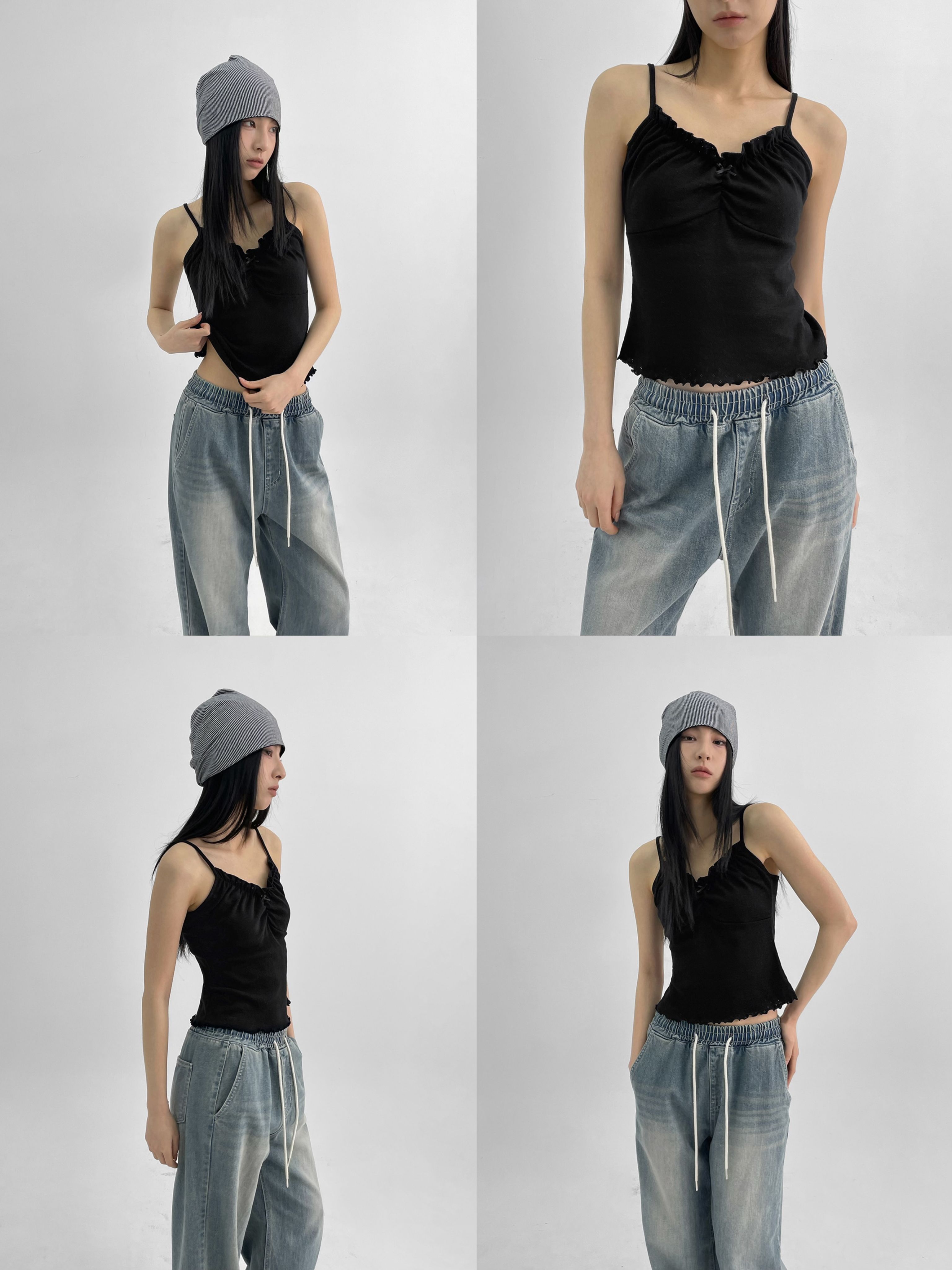 正韓製鏤空雕花細肩帶背心 sleeveless 3色 （ black-up ） 無袖 上衣 吊帶