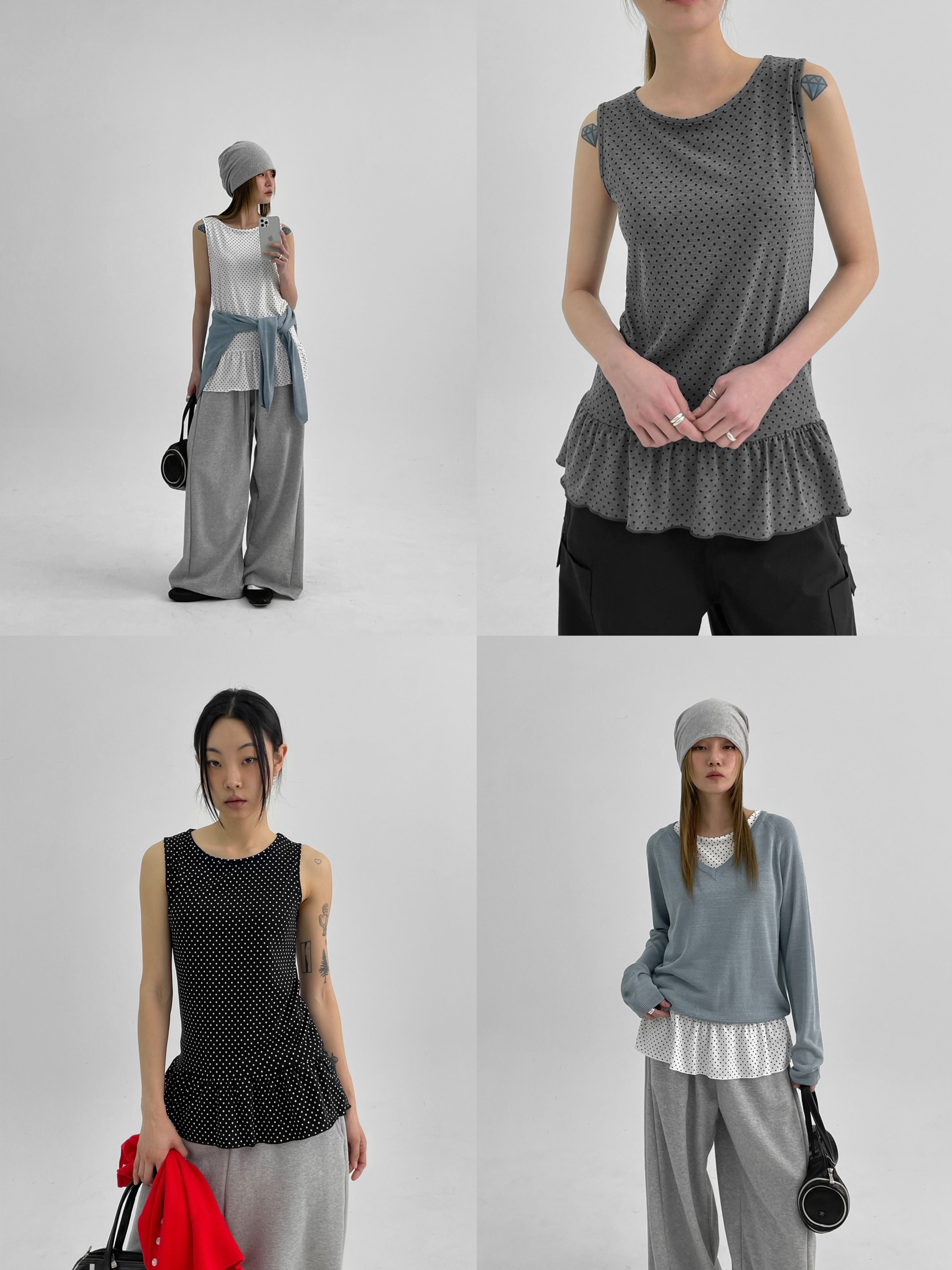 正韓製圓點內搭背心裙 dress 3色 （ black-up 自訂款 ） 無袖 上衣 洋裝 連身裙 短裙 層疊穿搭 日系