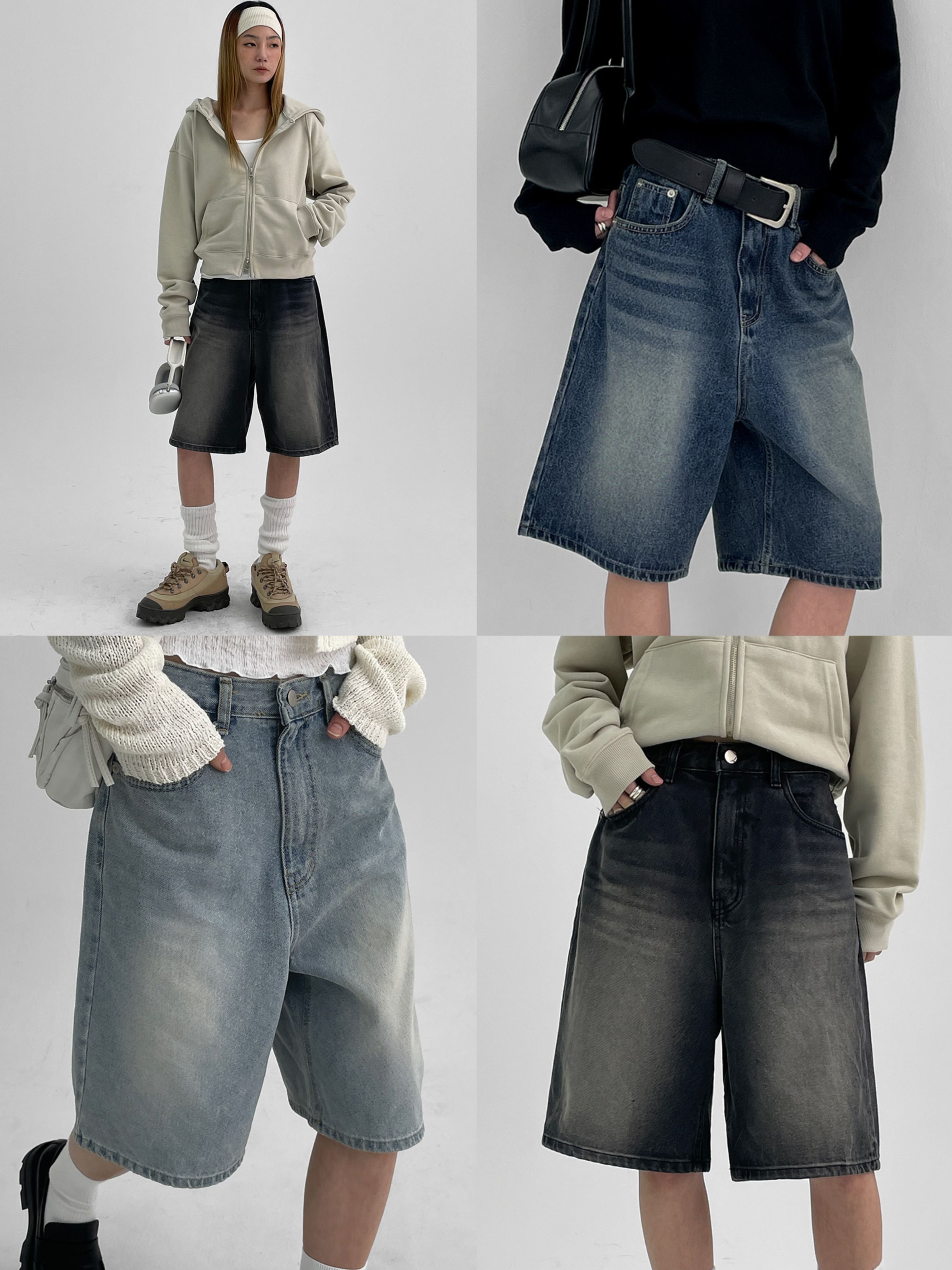 正韓製經典牛仔百慕達褲 shorts 3色 （ black-up ） 五分褲 短褲 牛仔褲 高腰 寬管