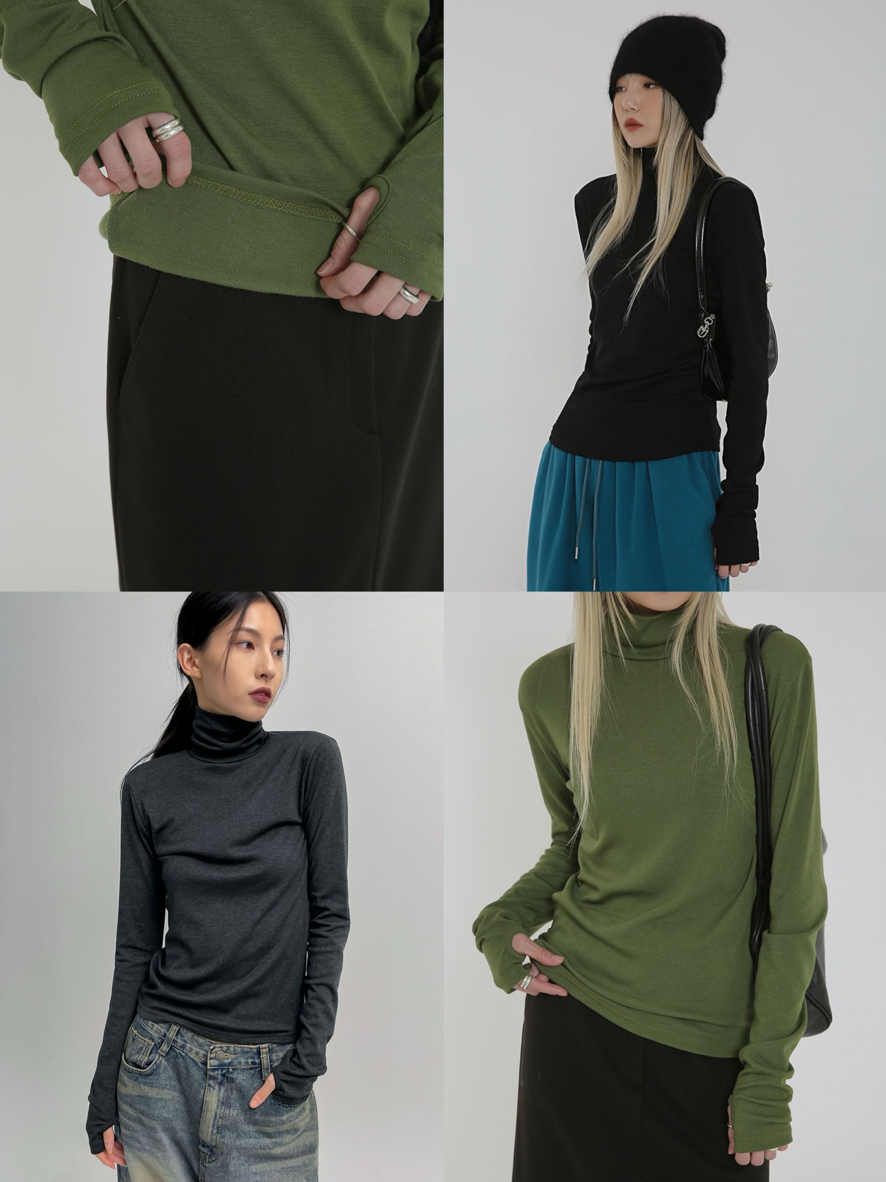 正韓製溫暖刷毛手指挖洞上衣 tee 5色 （ black-up 自訂款 ） 長袖 高領 拇指洞 套頭 素色