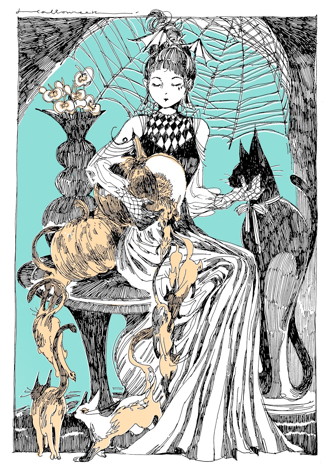 魔女、南瓜與貓 明信片