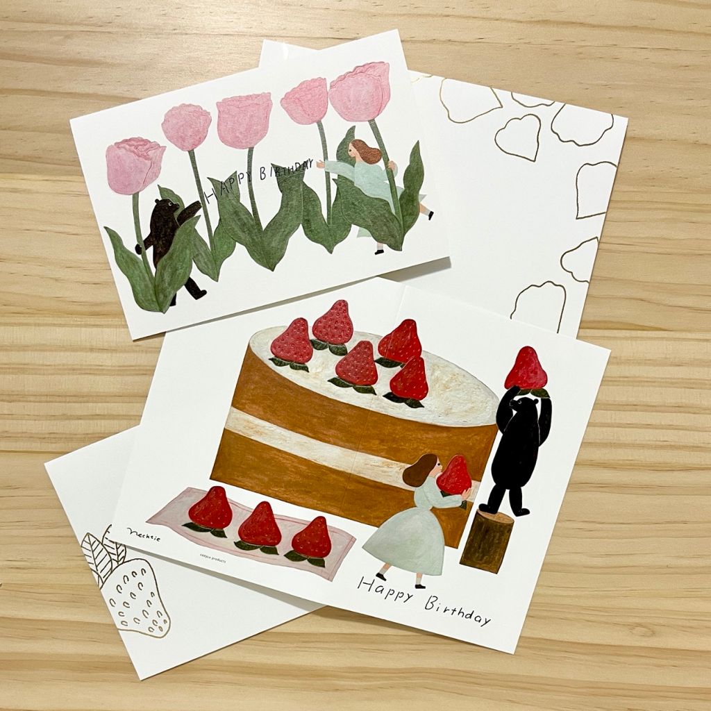 現貨 日本插畫家ネクタイ 甜甜蛋糕生日卡片