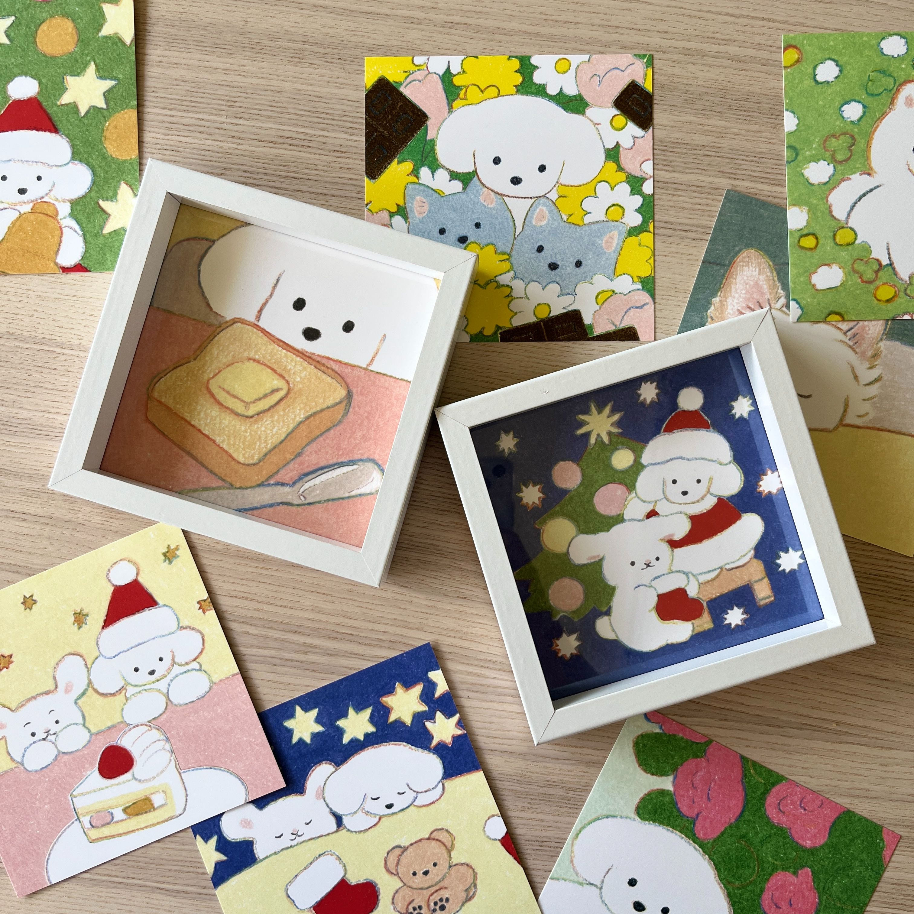 現貨 日本插畫家てらおかなつみ 狗狗好朋友明信片/聖誕卡