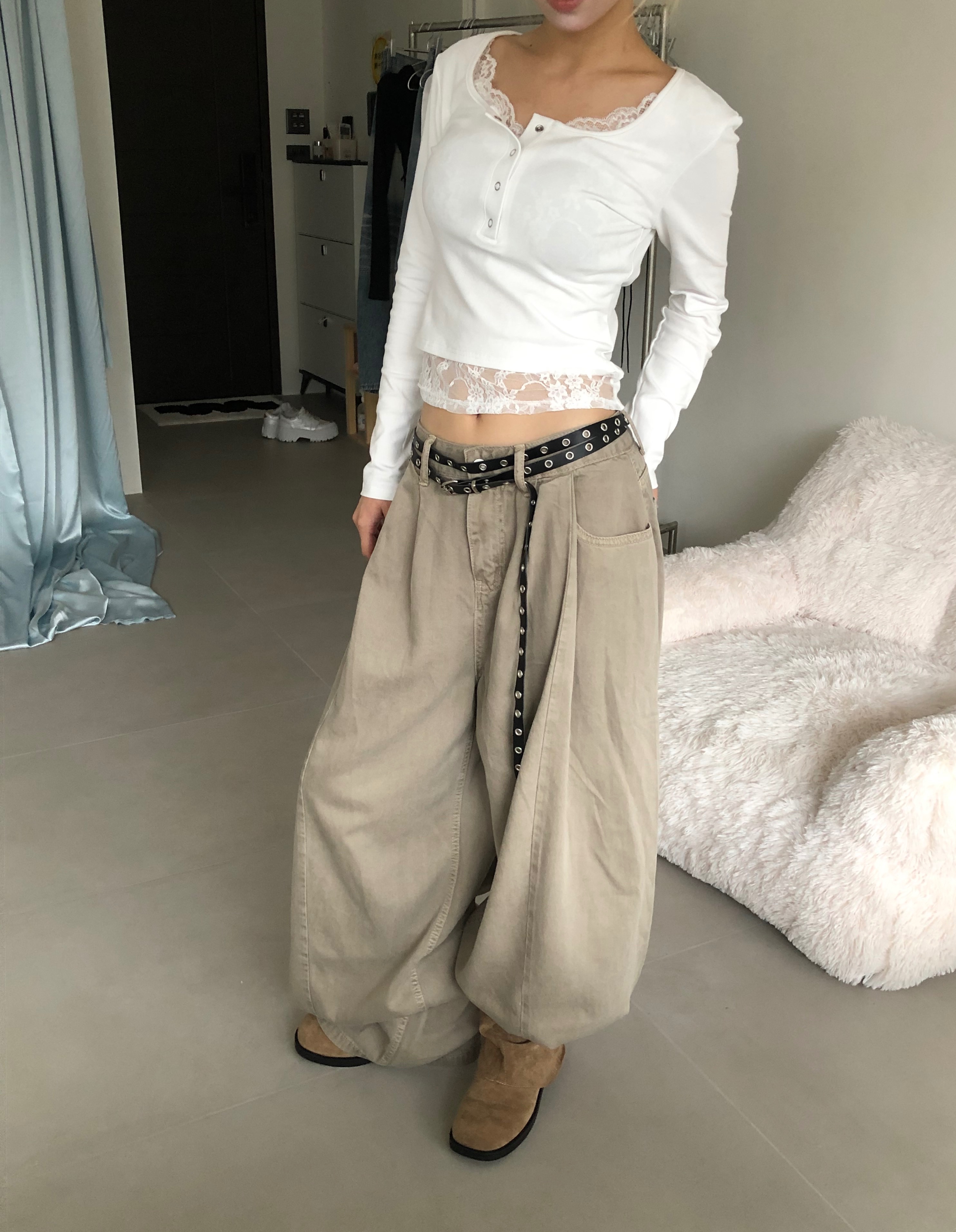 本期推薦🌟0254淡人清冷感牛仔寬褲（附皮帶）