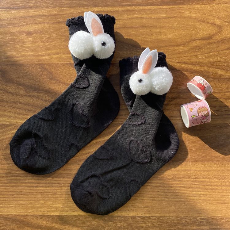 小兔子愛心壓紋中筒襪