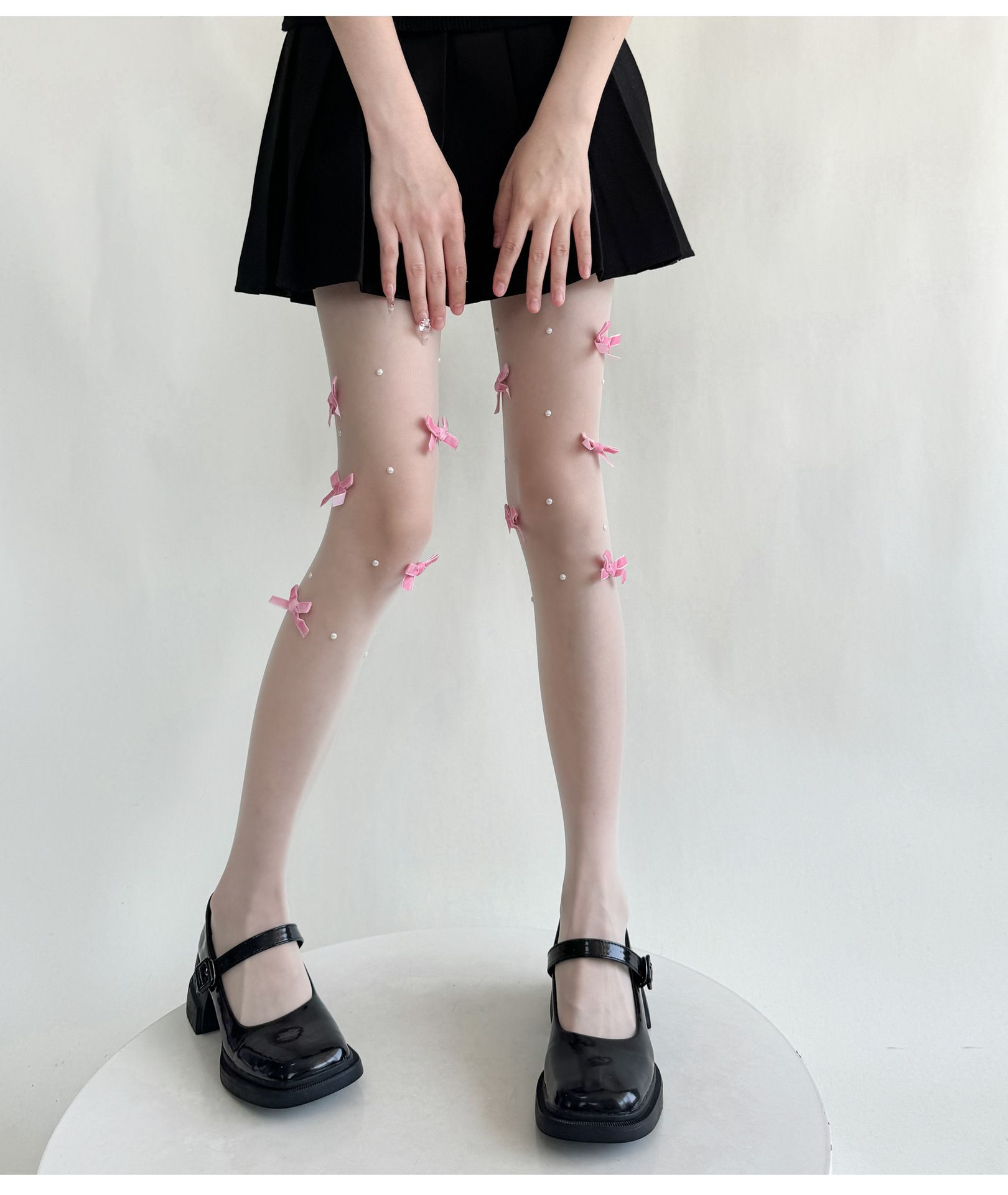 蝴蝶結珍珠薄款褲襪