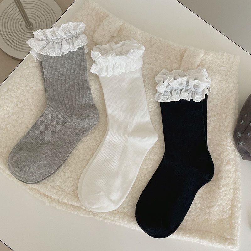 白愛心蕾絲花邊長襪