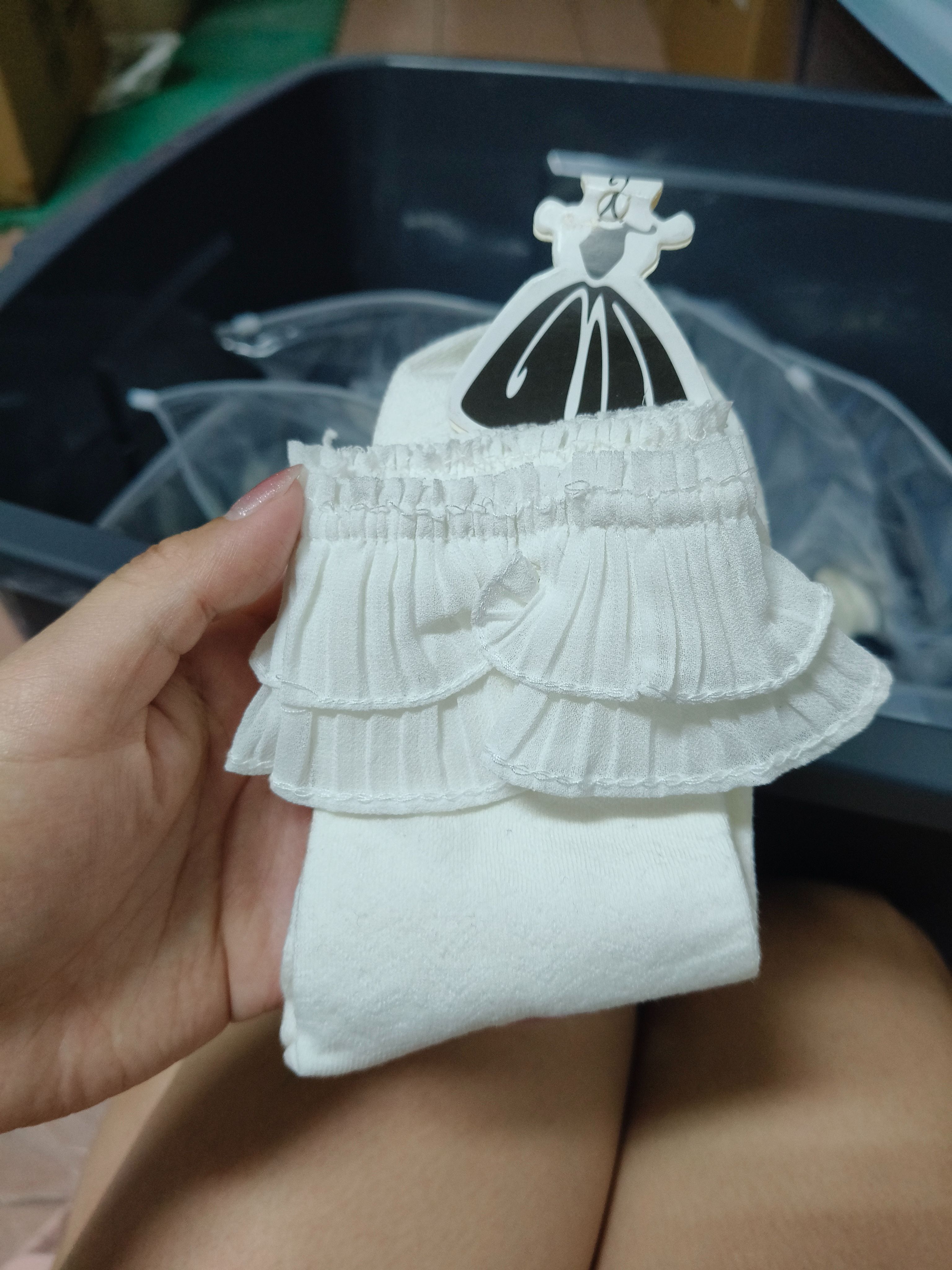 雙層蕾絲大花邊中筒襪