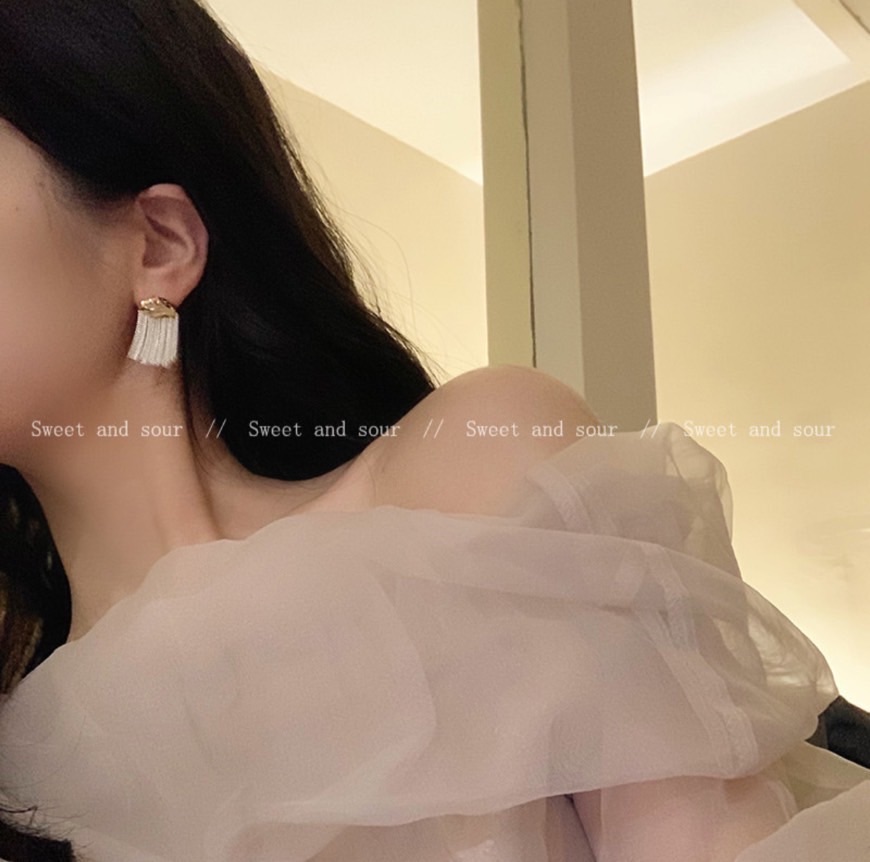 法式千金銀白色流蘇耳環