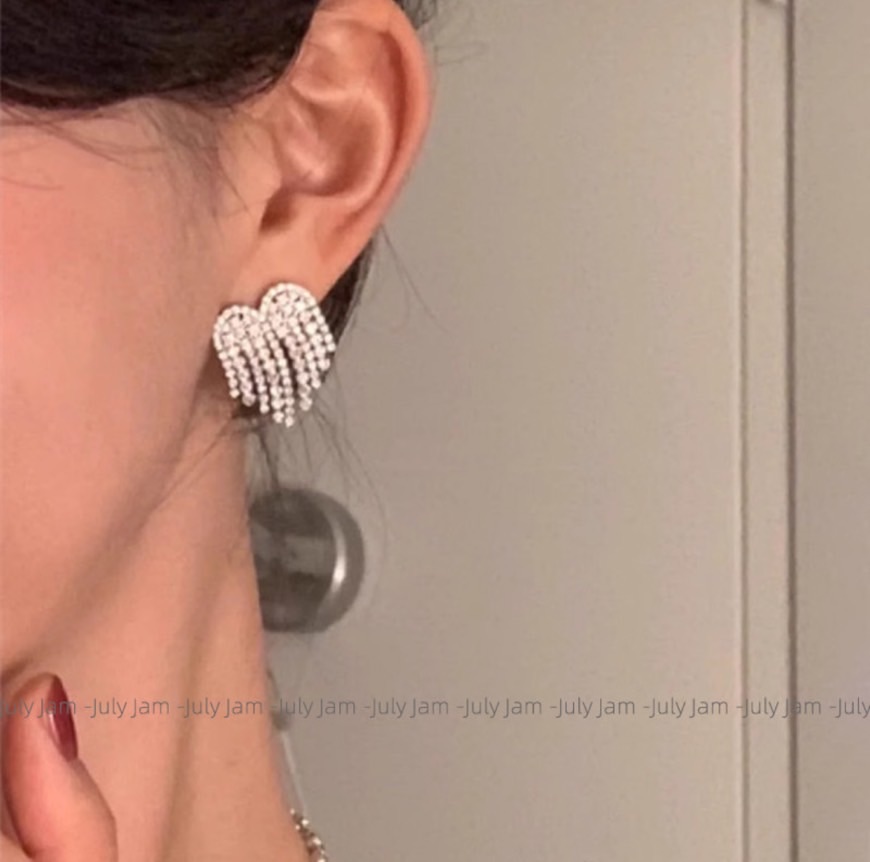 超閃水鑽愛心耳環｜小禮服正式場合專用