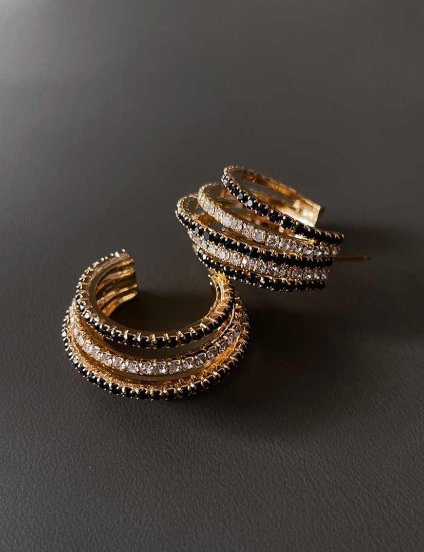 黑白三環鋯石耳環