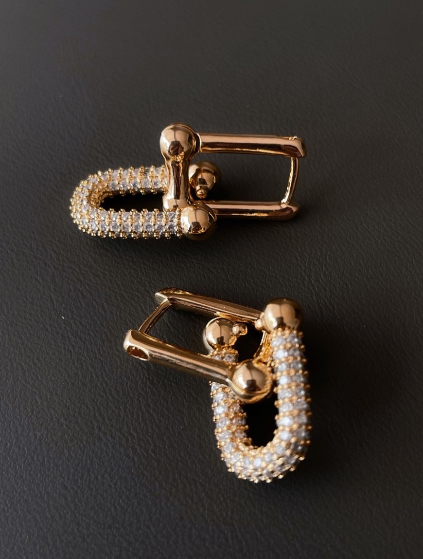 名媛金水鑽環鏈條耳環