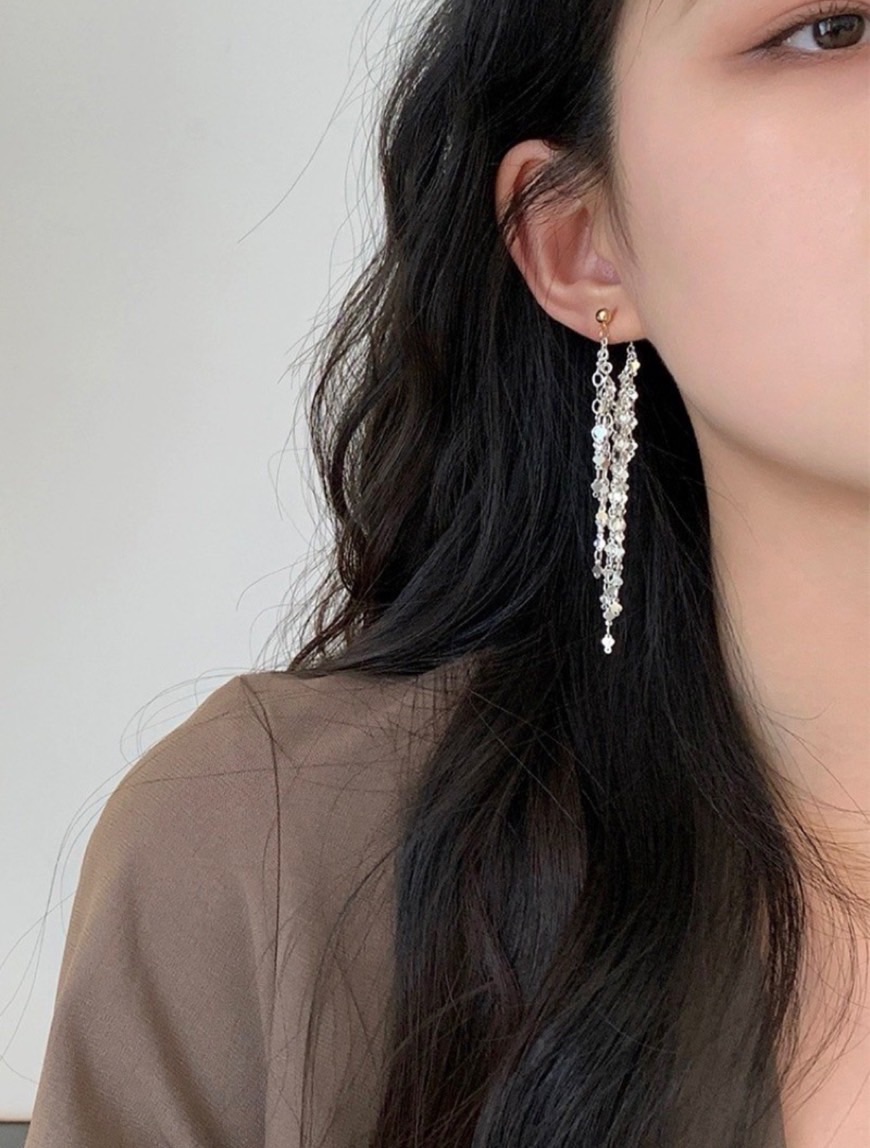 愛心長版流蘇耳環