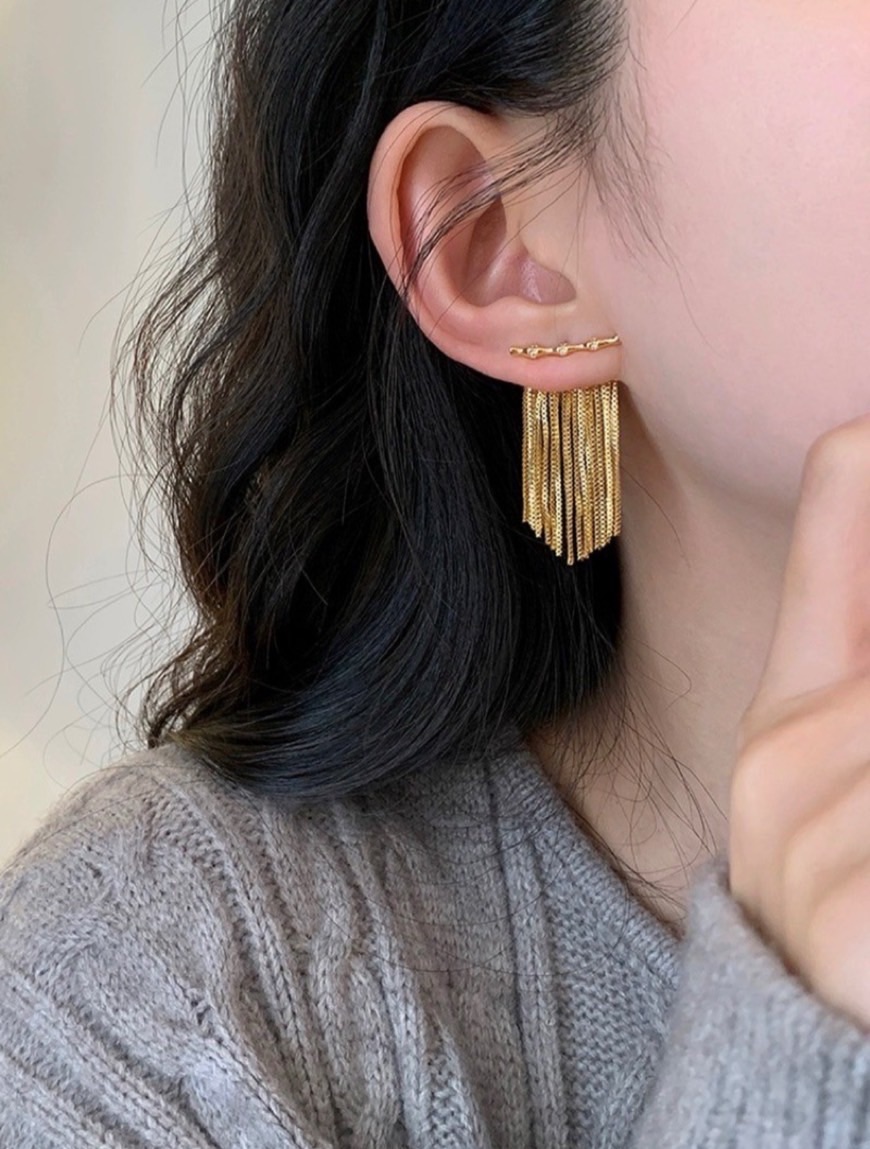 金色流蘇藏耳後｜顯瘦耳環