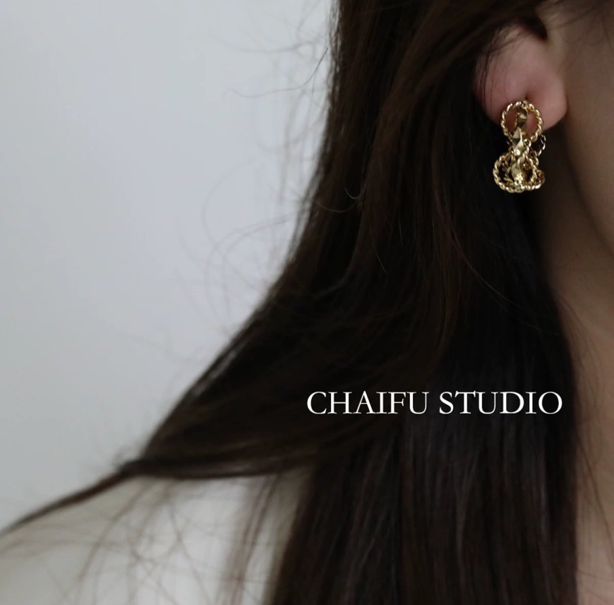 金｜銀紐結麻花C耳圈