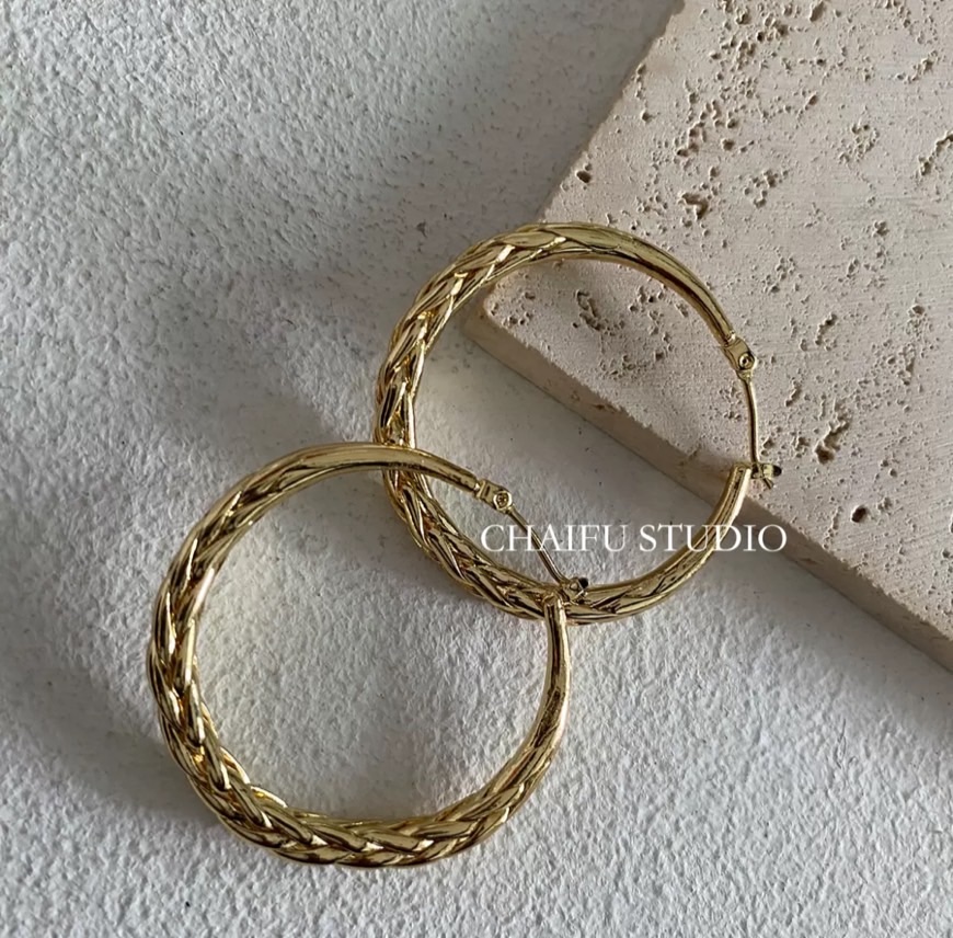 金｜銀簡約大方編織麻花素圈耳環