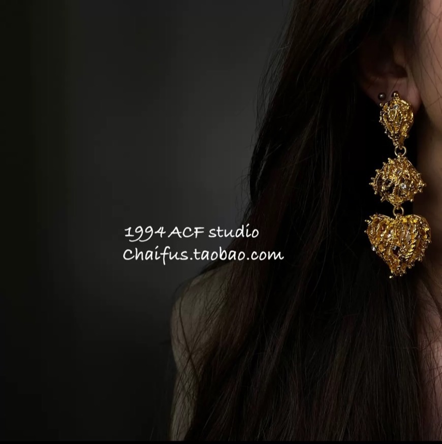 『圖片同款』巴洛克宮廷風｜浮誇奢華鏤空愛心耳環