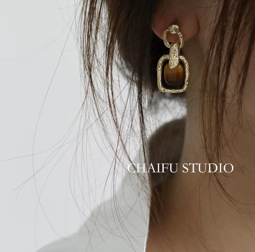 港式靚女金屬琥珀耳環