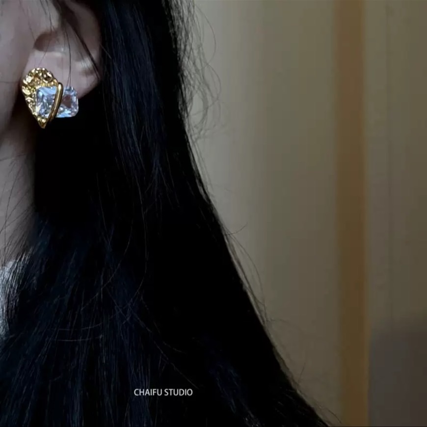 巴洛克宮廷風｜高級金屬鋯石拼接愛心耳環