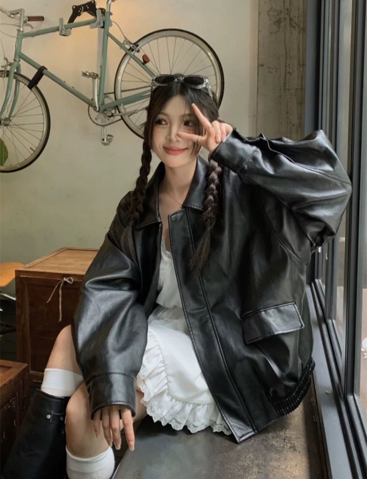 復古中長款皮衣外套女秋冬新款爆款開衫皮夾克上衣