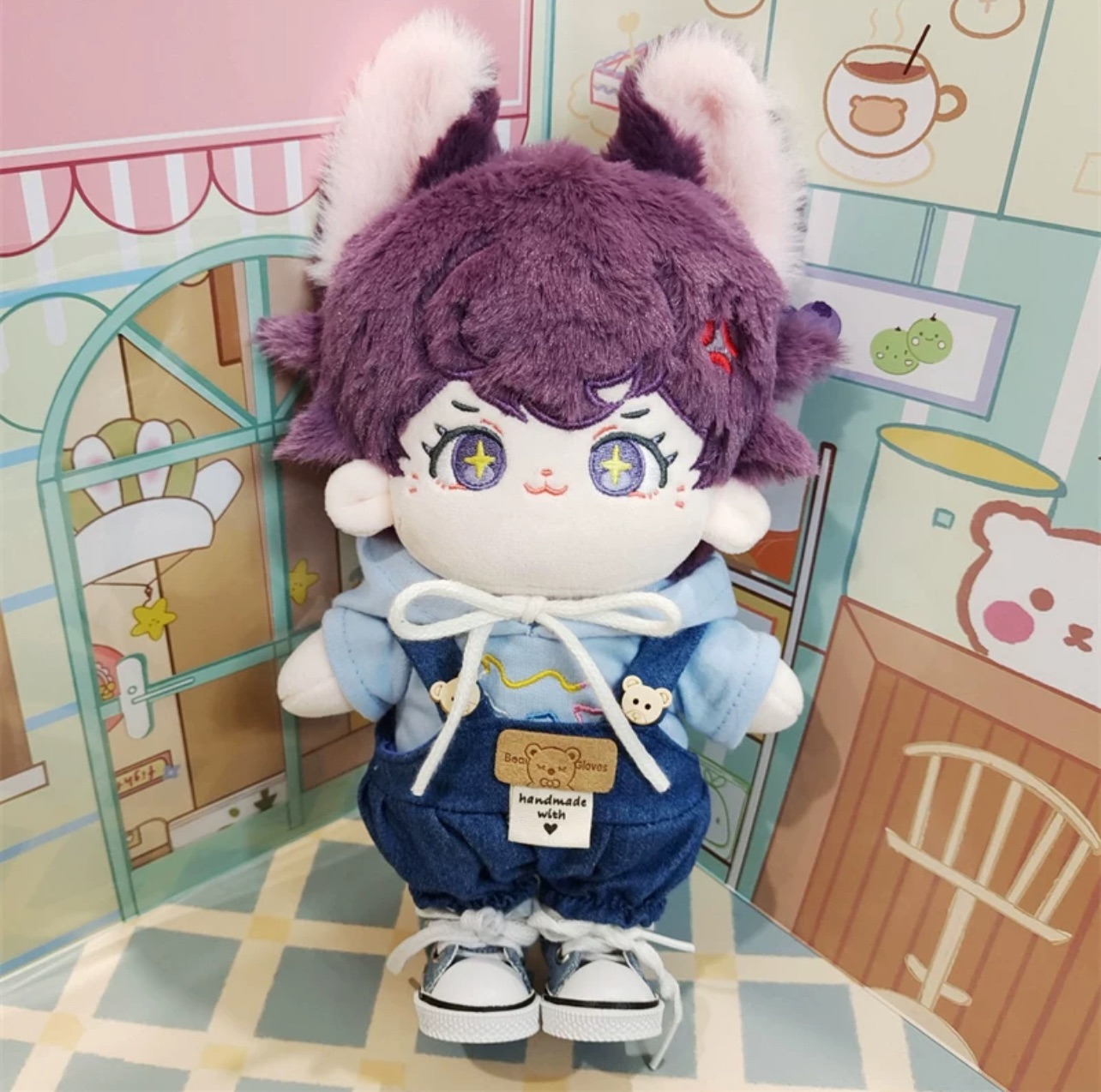 藍衛衣＋小熊雙肩背帶褲+牛仔鞋 不含娃