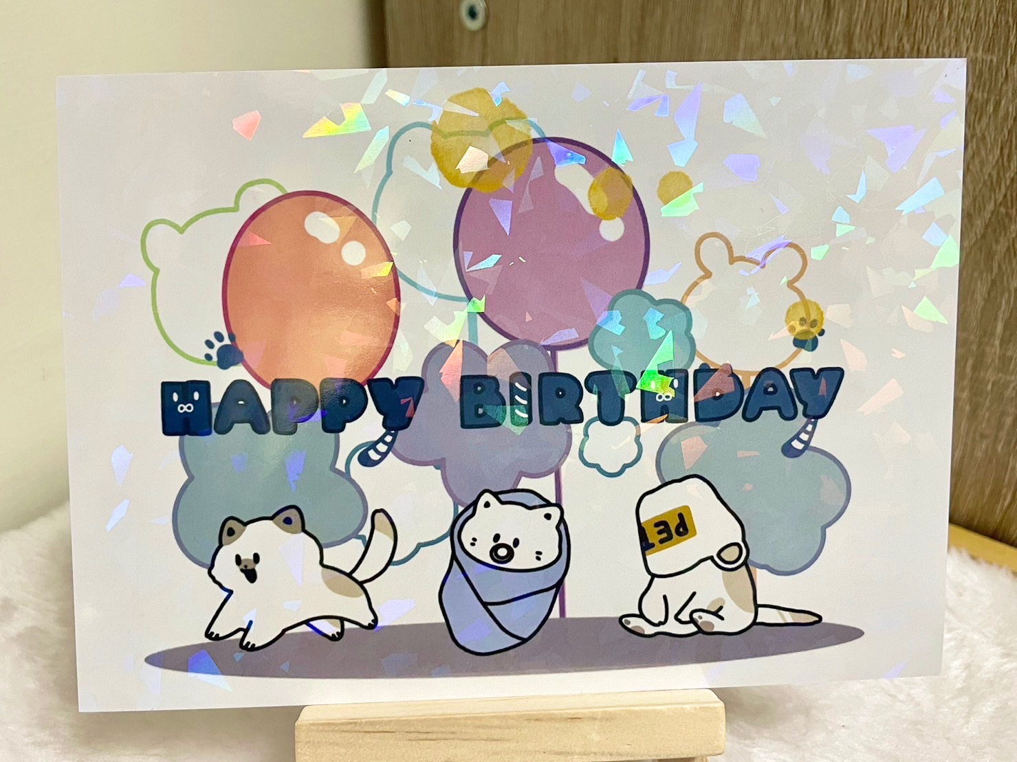貓咪生日快樂鐳射碎片明信片