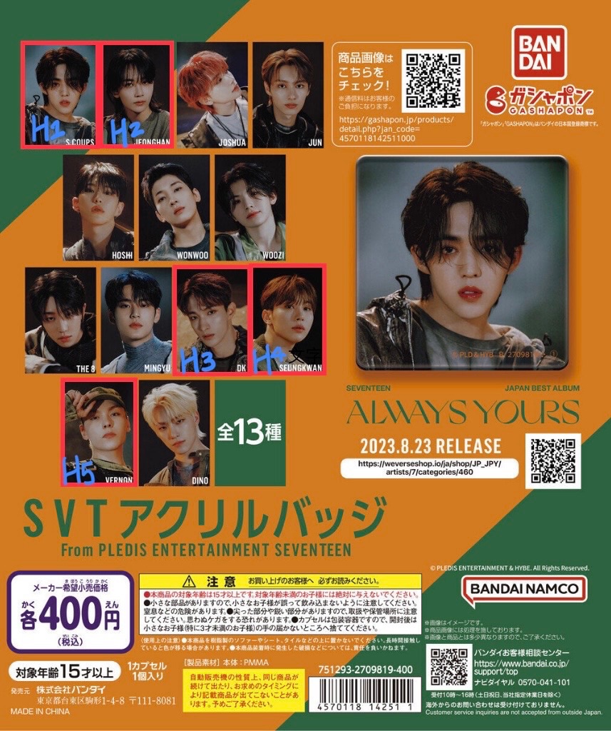 Seventeen 日本扭蛋別針H區