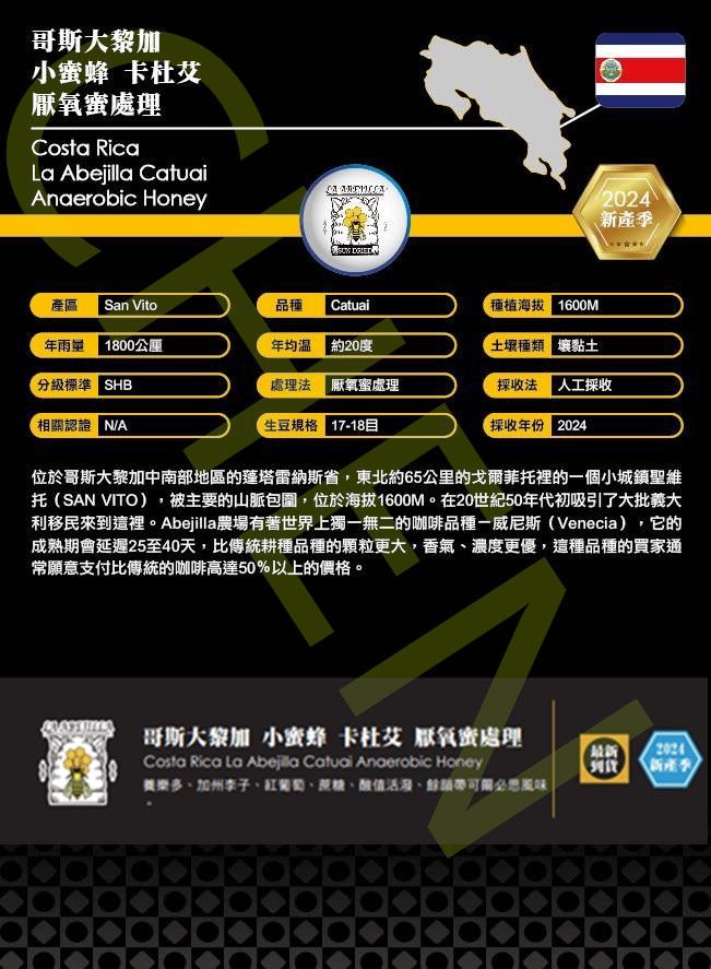 2024哥斯大黎加 小蜜蜂卡杜艾 厭氧蜜處理