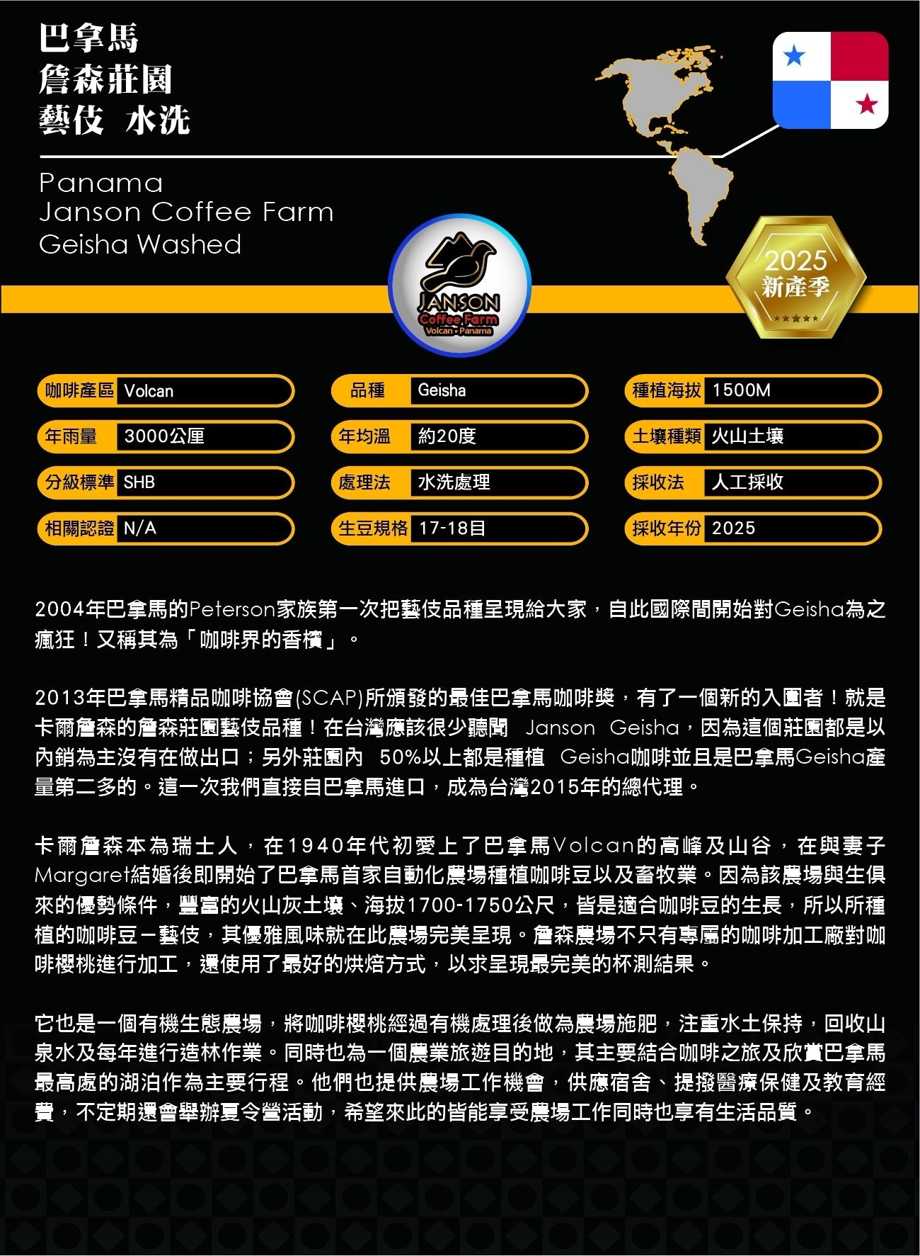 巴拿馬 詹森莊園 藝伎 水洗2025