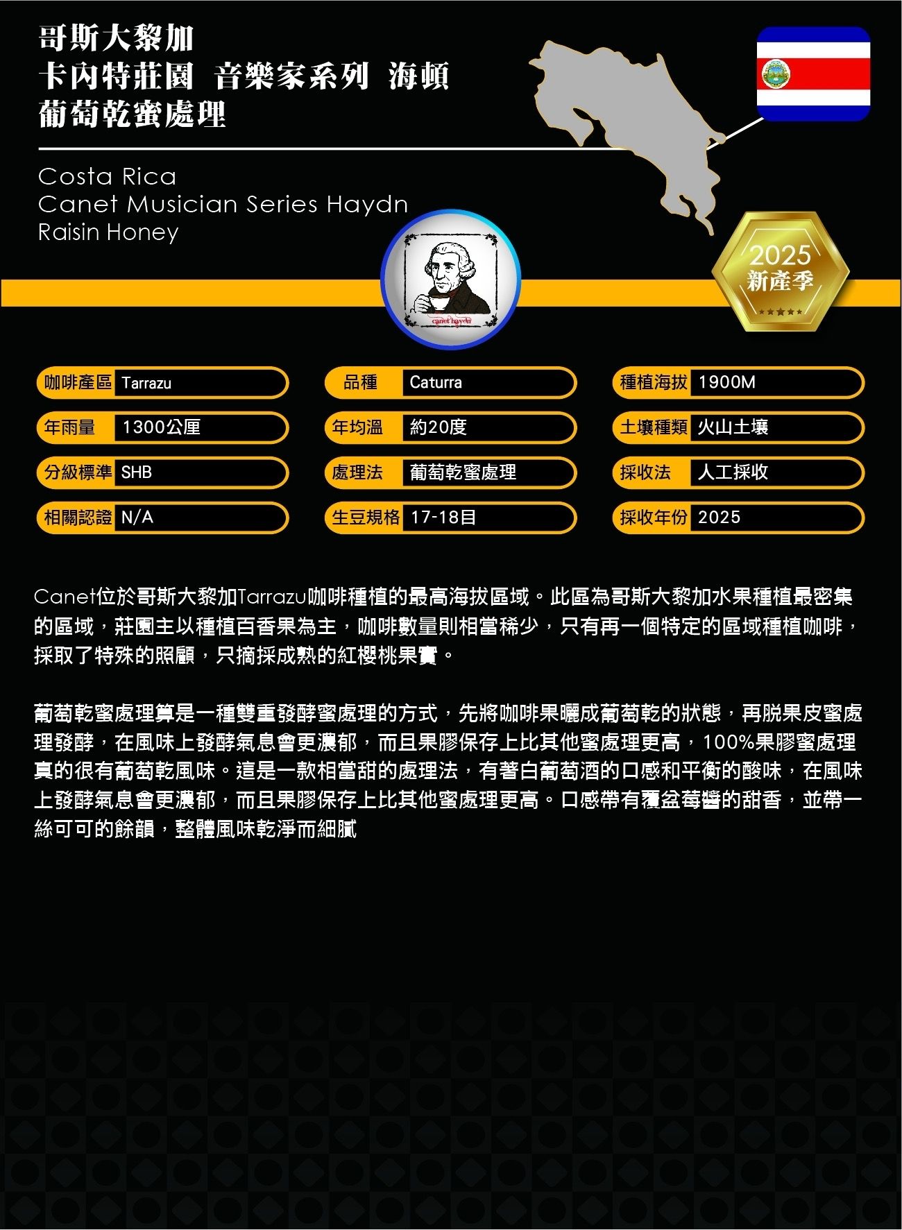哥斯大黎加卡内特莊園 音樂家系列 海頓葡萄乾蜜處理2025