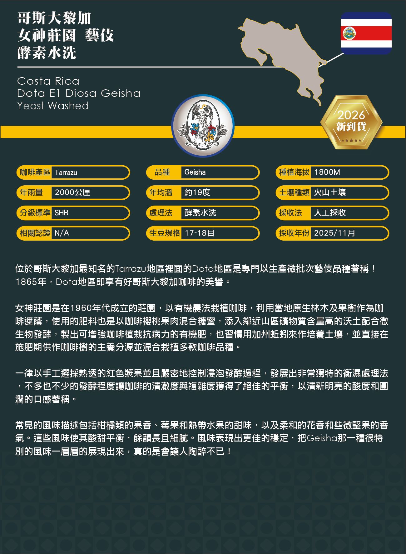 2026哥斯大黎加 多塔女神藝伎 酵素水洗-佛手柑.櫻桃.蔓越莓.蜂蜜