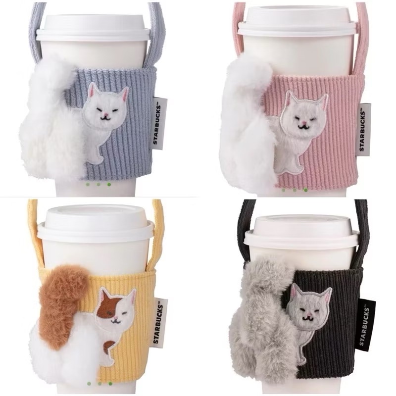星巴克STARBUCKS 現貨🔥貓咪尾巴便利單杯提袋 杯套 斑紋貓 藍貓 粉貓