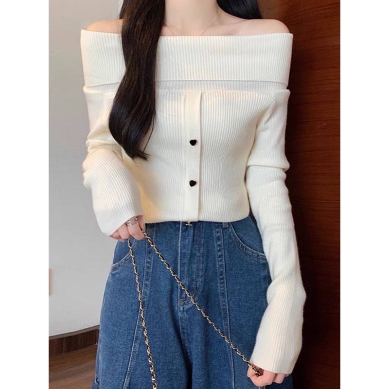 溫柔婉約一字針織上衣
