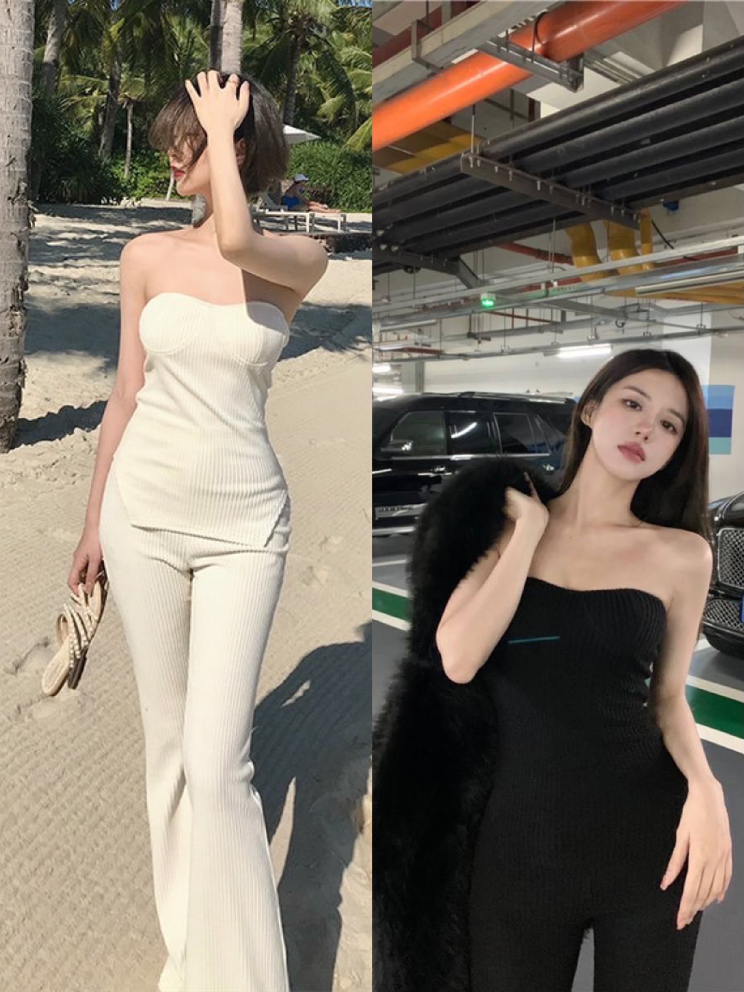 針織彈力抹胸套裝