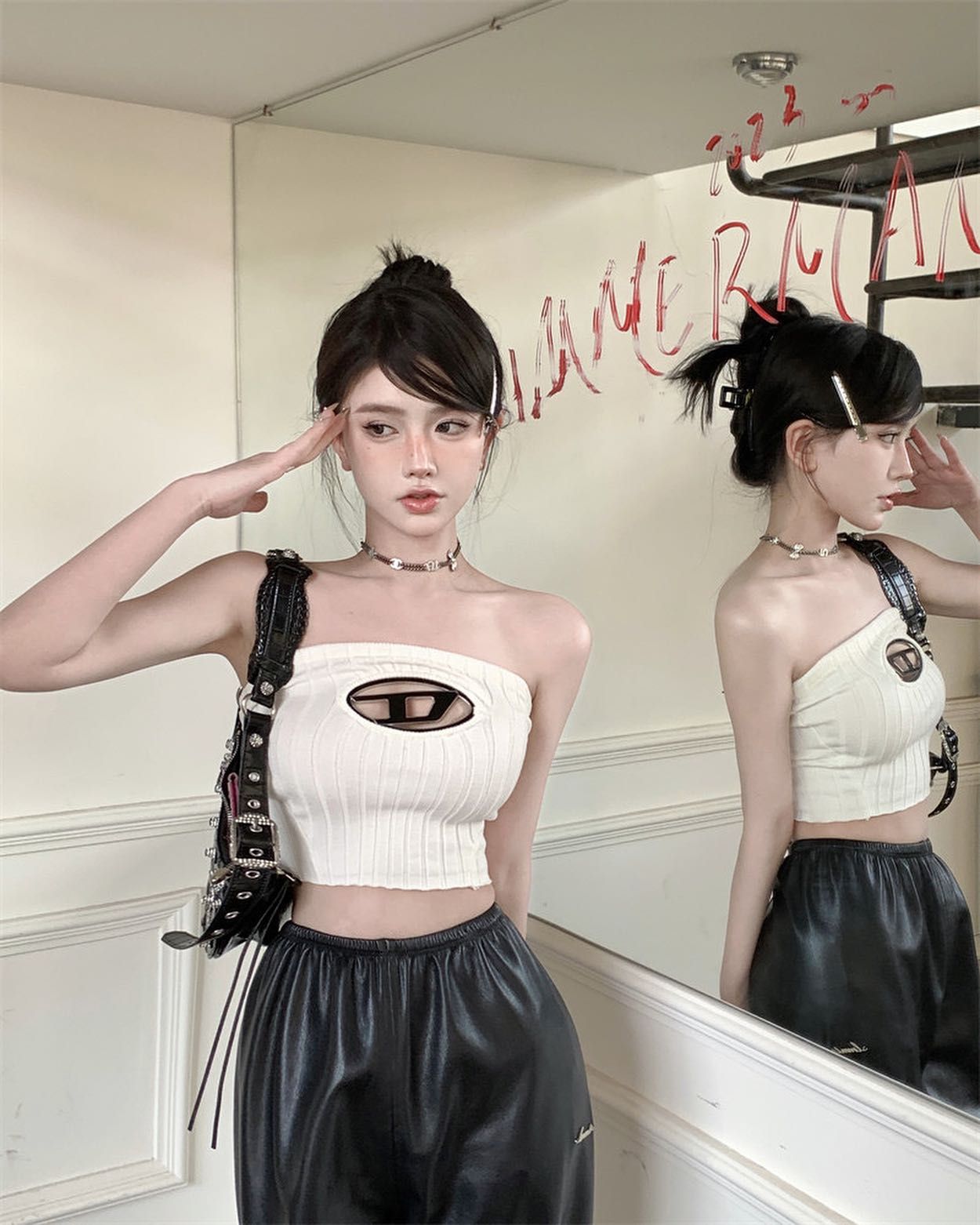 一字鏤空針織背心