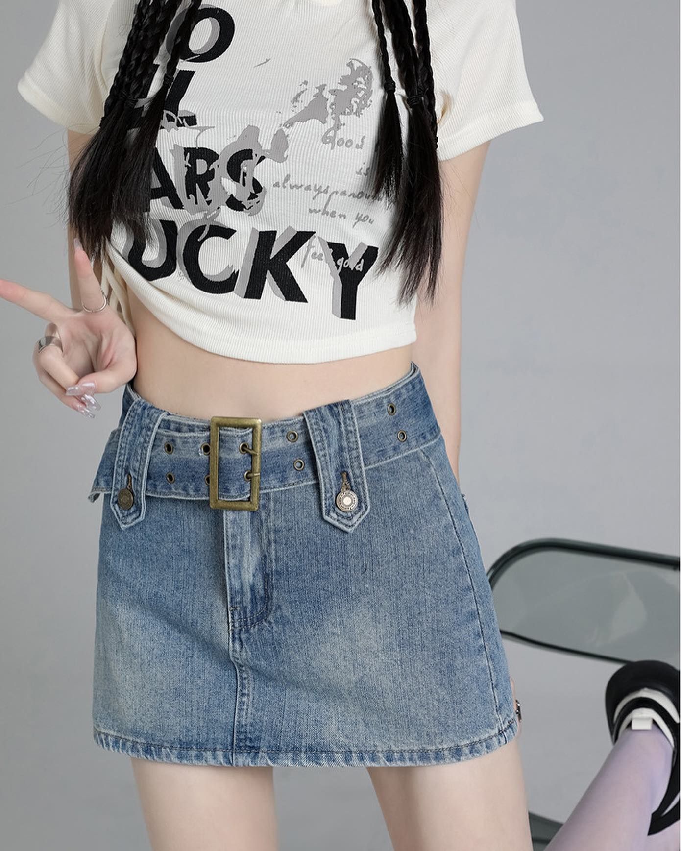 美式復古牛仔半身裙