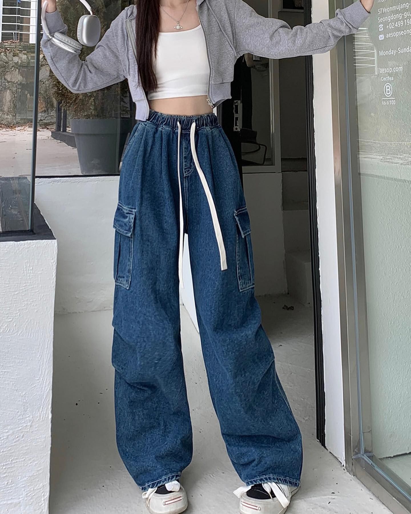 牛仔個性工裝系列長寬褲