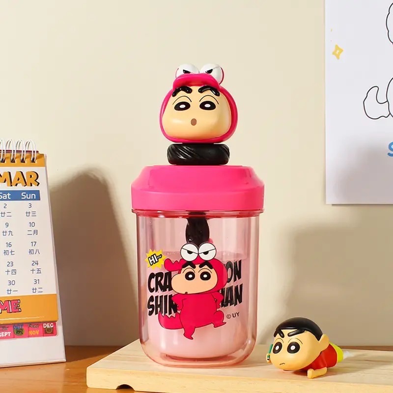 夏季新款水杯學生蠟筆小新攪拌吸管杯子