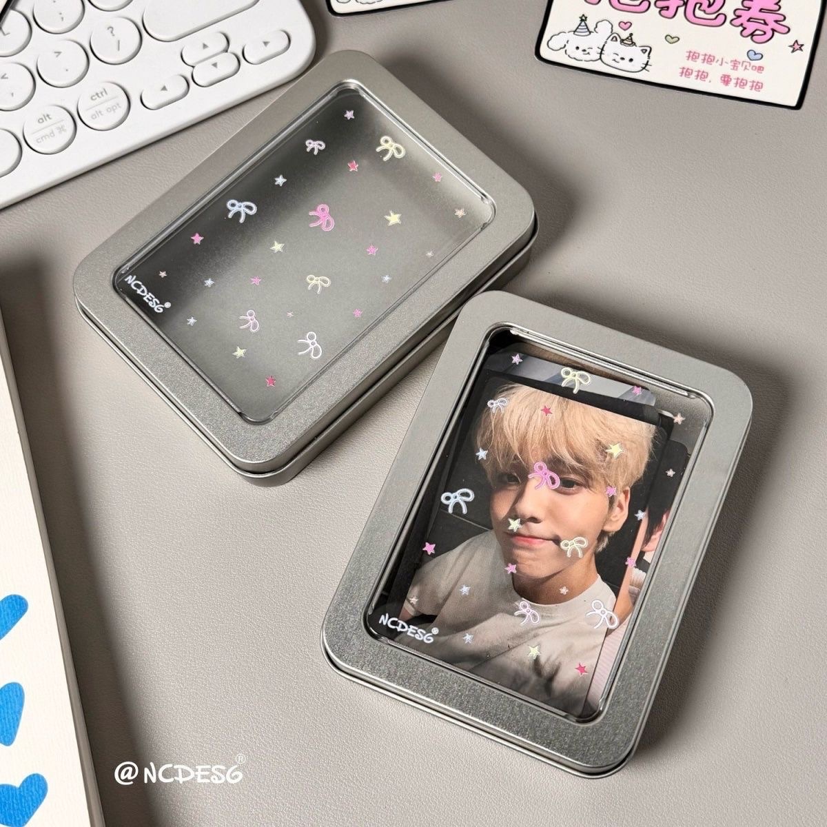 蝴蝶結星星開窗鐵盒ins風收納盒銀色小卡展示盒🦋