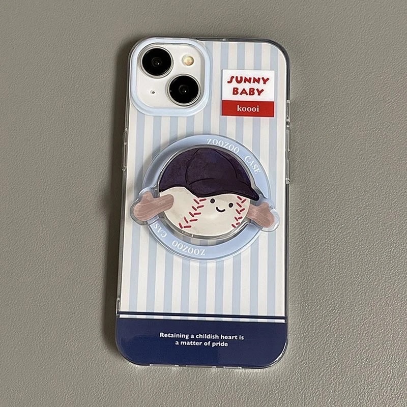 創意磁吸棒球小人支架手機殼