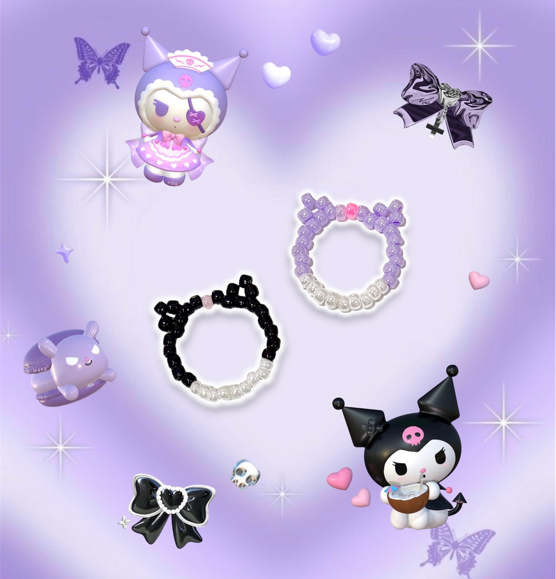 ✧︎ 黒い ︎✧︎ 庫洛米串珠戒指︎ ꒰ ✪ㅅ✪꒱✧︎