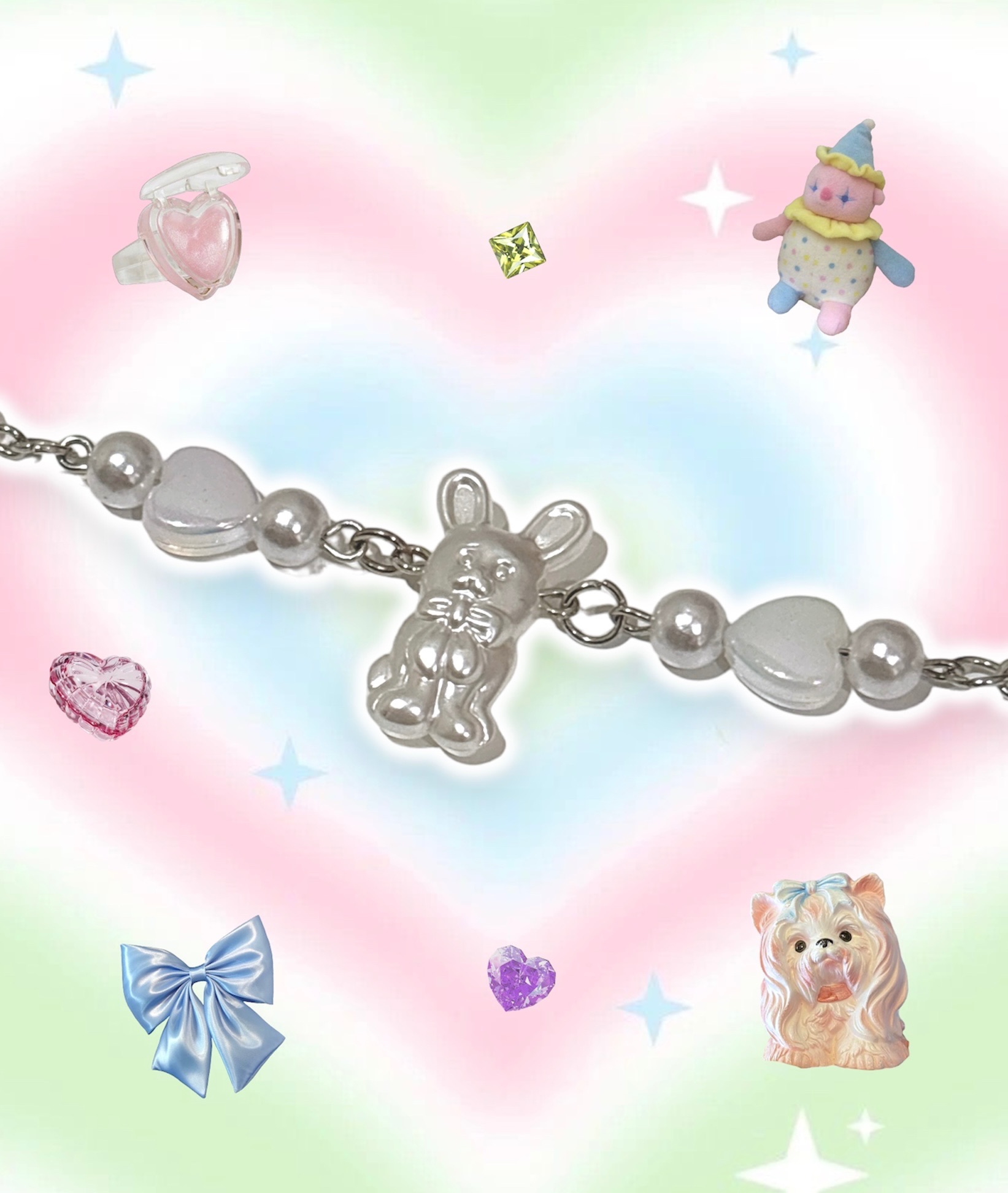 ꒰ ɞ̴̶̷ ·̮ ɞ̴̶̷ ꒱ 昭和風奶油兔串珠手鍊¸♬ ♫*