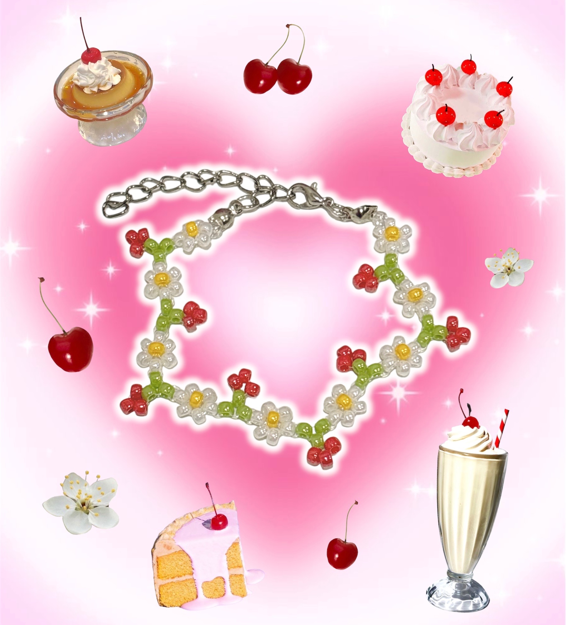 ஐ・:🍒:・✿ 櫻桃花花串珠手鍊 ✿・:🍒:・ஐ